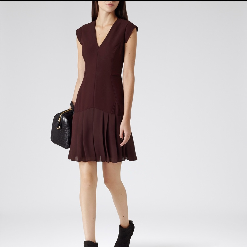 Reiss Damson Drop Waist Burgundy Dress in US 6